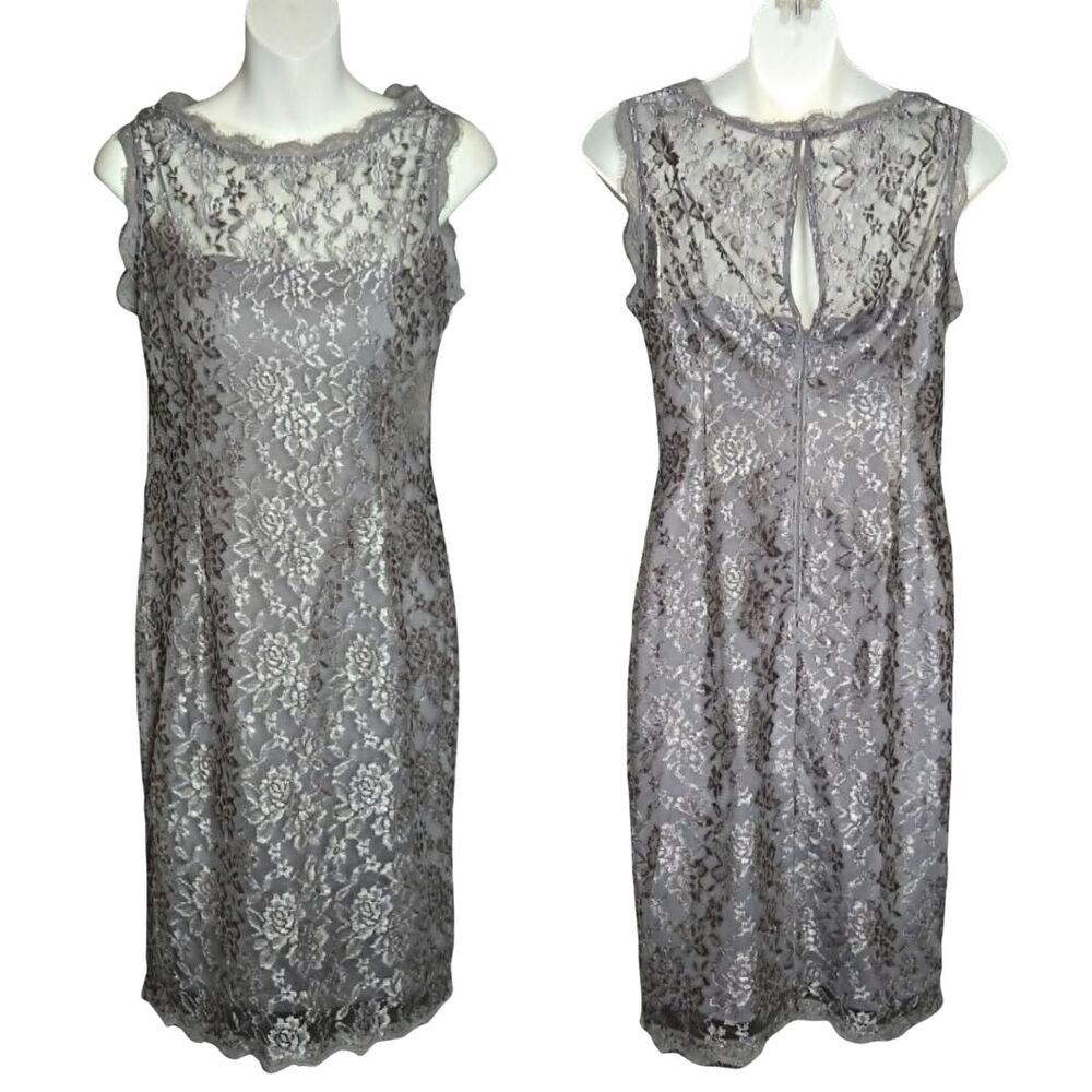 Simply Liliana Floral Lace Sleeveless Sheath Dress in Dark Silver Size 4 NWT